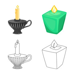 Vector illustration of relaxation and flame sign. Set of relaxation and wax stock symbol for web.