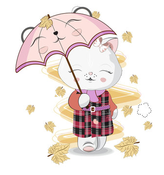autumn kitten with umbrella