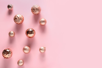 Beautiful Christmas balls on color background