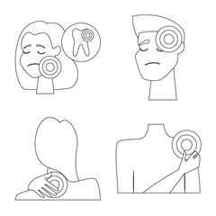 Vector design of bone and inflammation logo. Set of bone and wound stock vector illustration.