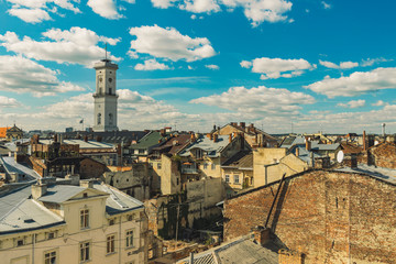 Lviv medieval city of Ukraine independent European country urban top view panoramic photography 
