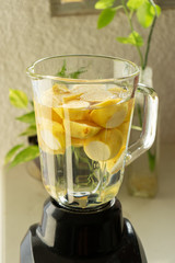 Guava halves in blender glass jar