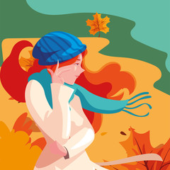 Woman in autumn vector design