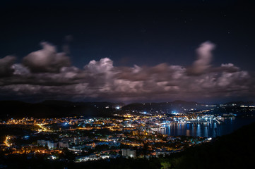 A night shot of the town of Santa Eulalia del Rio, located on the island of Ibiza