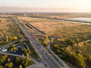 Fototapeta premium Aerial shot of highway from Rostov-on-Don to Bataysk. 09/10/2019 Russia. Rostov-on-Don.