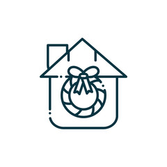 house garland happy christmas line icon