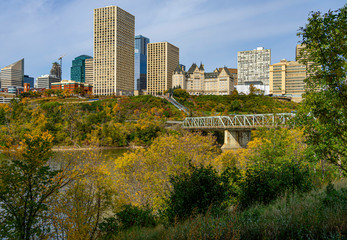 View of downtown and Low Level Bridge in Edmonton, Alberta, Canada.