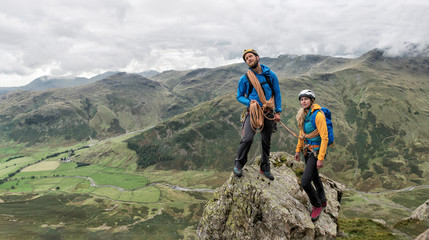 UK, Lake District, Great Langdale, scrambling at Pike of Stickle