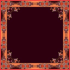 Decorative frame in vintage style and space for text. Bandana print, handkerchief, tablecloth.
