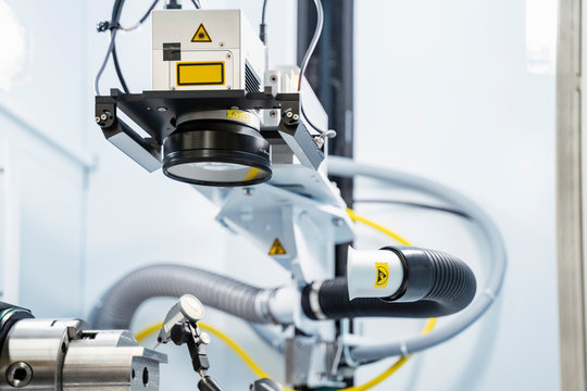 Laser marking system inside modern factory, Stuttgart, Germany