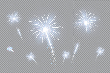 Festive patterned fireworks in the city, bursting in various forms, sparkling pictograms Abstract. New Year and birthdays. Vector illustration