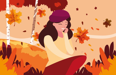 Woman in autumn vector design
