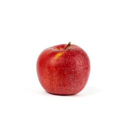 ripe red round apple on a white background, autumn harvest