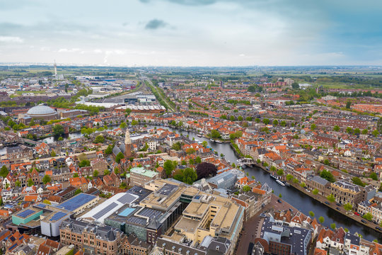 The city center of Leiden from above