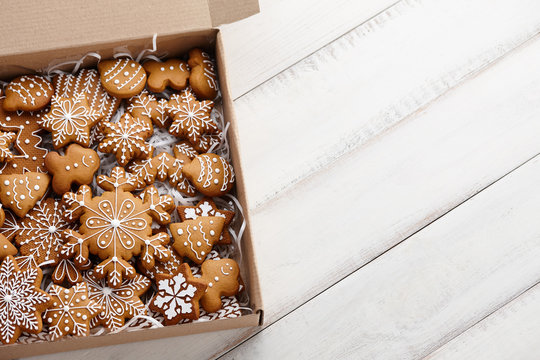 Christmas gingerbread cookies in cardboard box