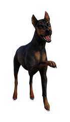 3d Illustration of a dog with ears up smiling with open mouth and raised paw