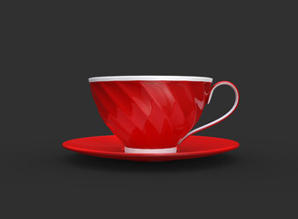 Red and white cup of  tea - side view