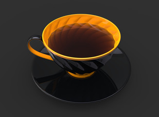 Cup of tea - black cup with yellow inside and details