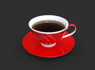Red and white cup of  tea - top down view