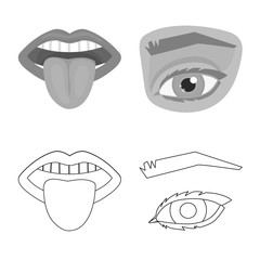 Vector design of body and part icon. Set of body and anatomy stock vector illustration.