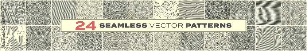 Aufkleber Abstract seamless pattern backgrounds, vector memphis liens and dots texture. Trendy modern organic shape doodle lines pattern with irregular shapes texture