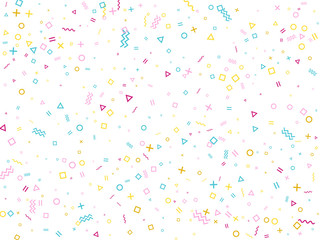 Memphis style geometric confetti vector background 