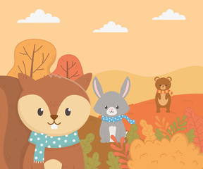 Naklejka premium cute animal foliage hello autumn