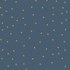 Vector geometric seamless pattern with yellow polka dots on blue background.