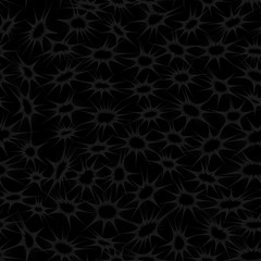 Vector seamless abstract dark pattern with gray abstract stars on black background.