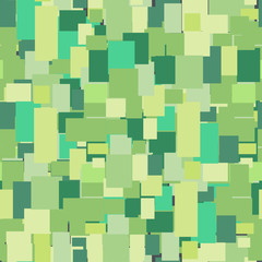 Vector seamless pixel geometric pattern. Different shades of green overlapping squares.