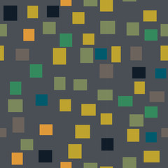 Geometric vector repeating pattern with scattered rectangles on gray background.