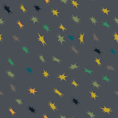 Vector seamless pattern with colorful doodle stars on gray background. 