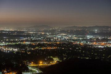 Dawn twilight view of west San Fernando Valley neighborhoods in the city of Los Angeles, California. 