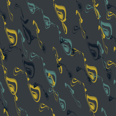 Vector seamless abstract pattern with colorful swirl details on gray background.