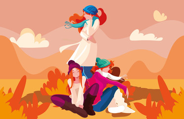 Obraz na płótnie Canvas Women in autumn vector design