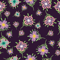 Vector seamless purple floral doodle pattern