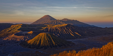 Fototapeta premium Java, Indonesia - July 27, 2019: Mount Bromo, is an active volcano and part of the Tengger massif, in East Java, Indonesia