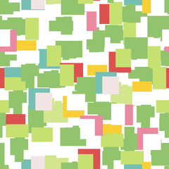 Vector seamless colorful pattern with flat rectangles on white background.