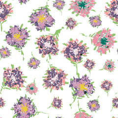 Vector seamless doodle pattern with abstract violets on white background.