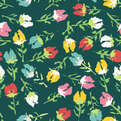Vector seamless hand drawn unique tulip pattern.