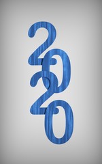 Happy new year 2020. Blue numbers on a grey background, 3d render. Design of greeting card.