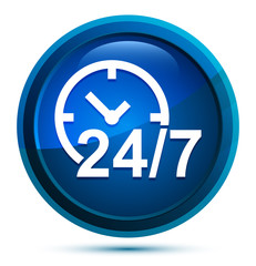 24/7 clock icon elegant blue round button illustration