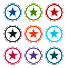 Star icon flat round buttons set illustration design