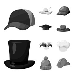Isolated object of hat and helmet logo. Set of hat and profession stock vector illustration.