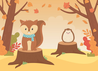 cute animal foliage hello autumn