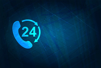 24 hours open phone rotate arrow icon futuristic digital abstract blue background