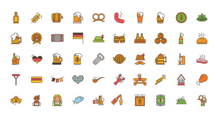 collection oktoberfest icons line filled