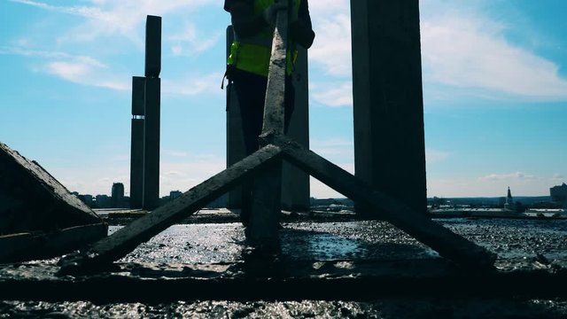 Builder level concrete floor on a building site.