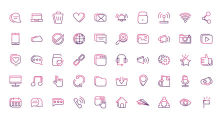 set of network social media icons line
