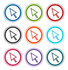 Cursor icon flat round buttons set illustration design